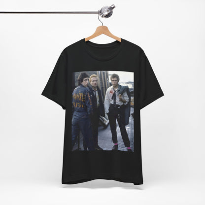 A black graphic t-shirt featuring a graphic of The Clash with a fearless attitude.