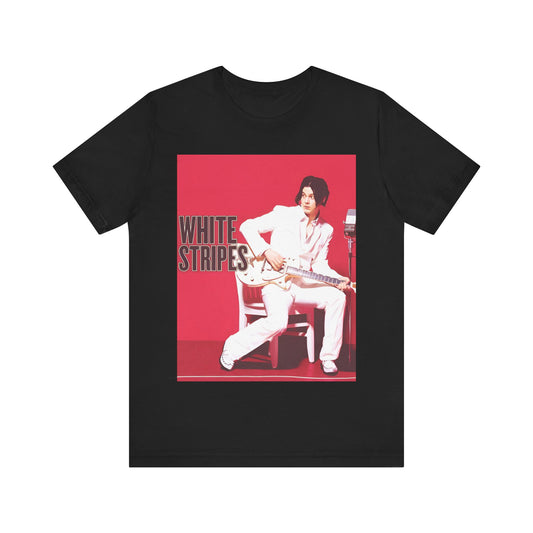 A black graphic t-shirt featuring a graphic related to The White Stripes' 'Fell In Love With A Girl' song or era.