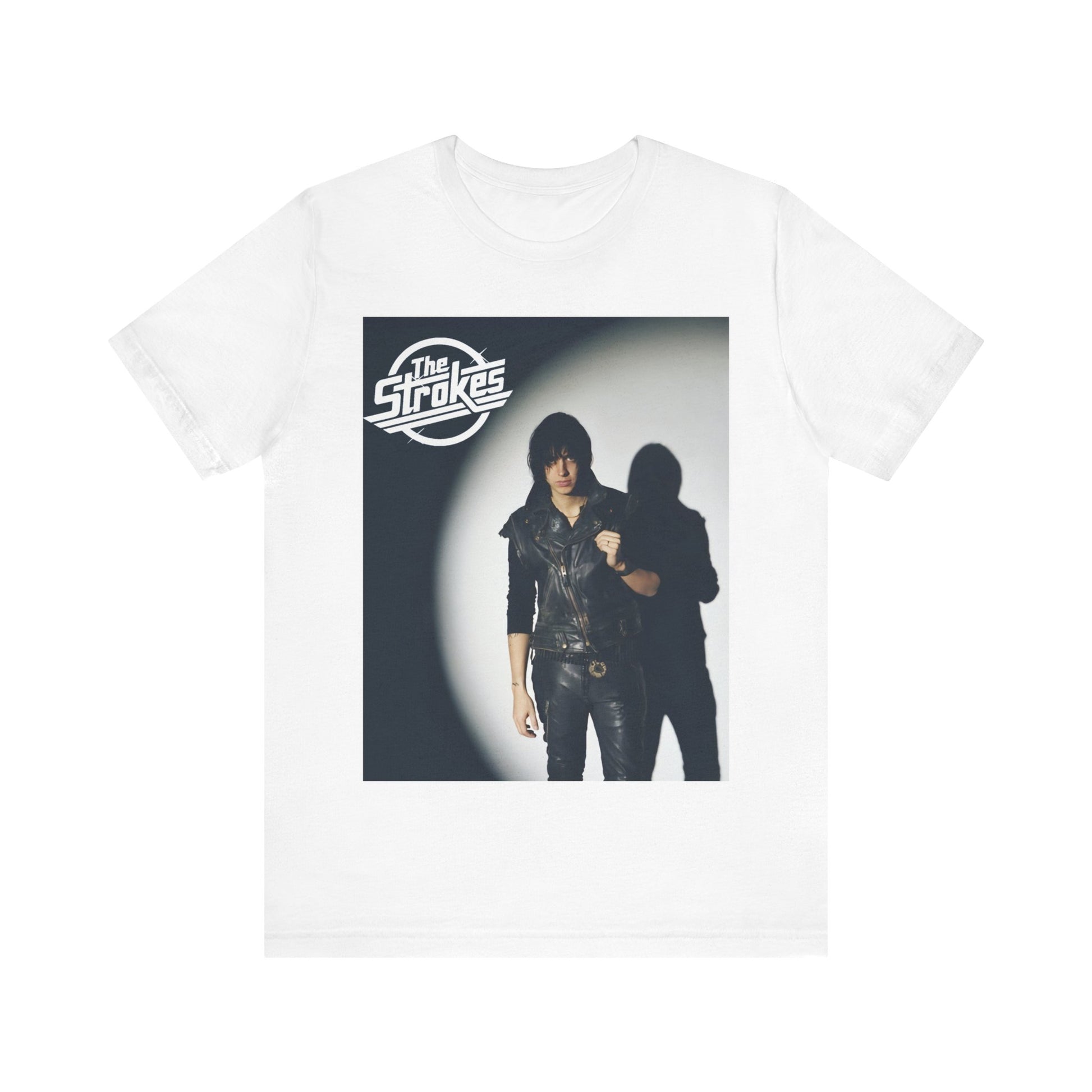 A black graphic t-shirt featuring a classic NYC garage rock graphic of The Strokes.