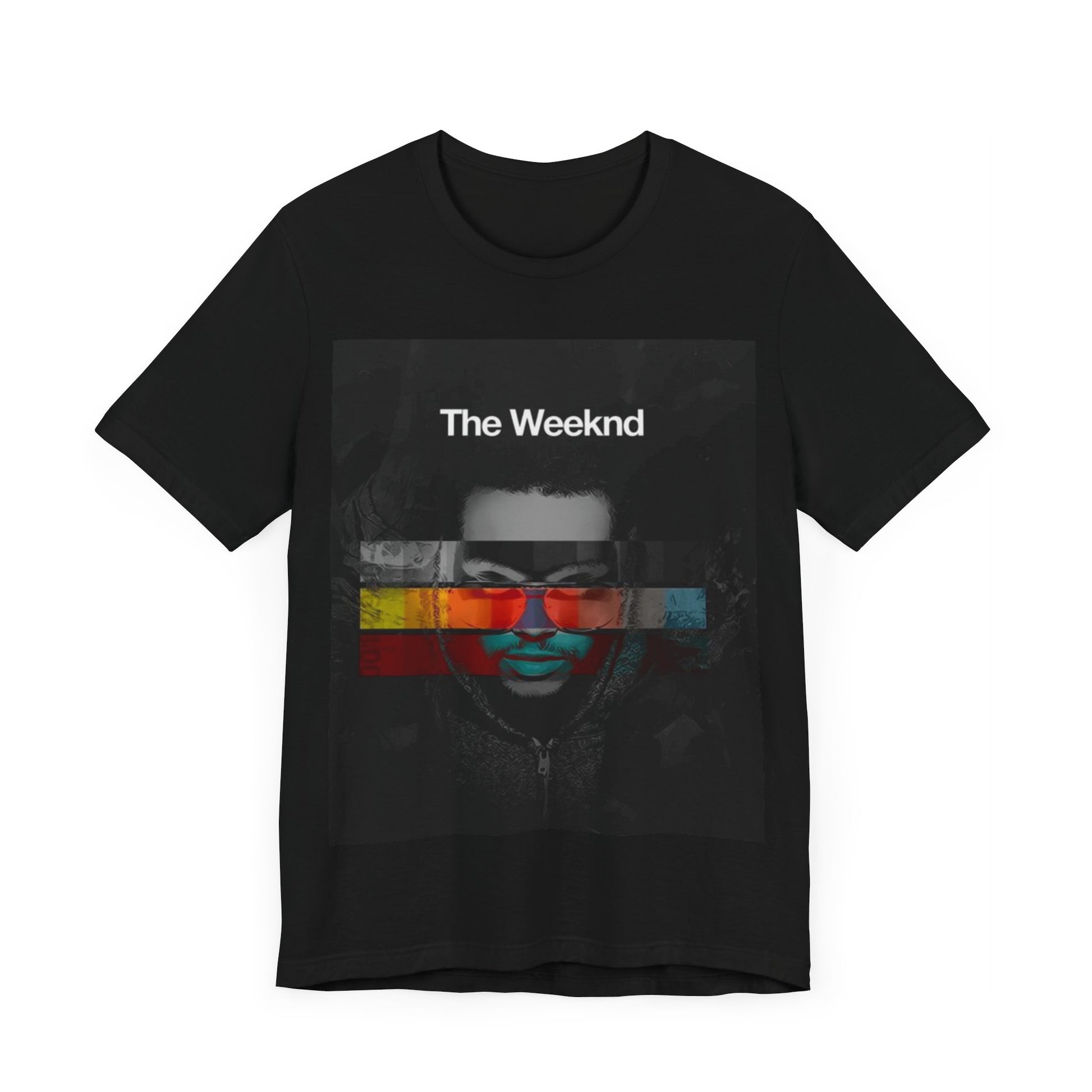 A black graphic t-shirt featuring a retro graphic related to The Weeknd's 'House of Balloons' mixtape.