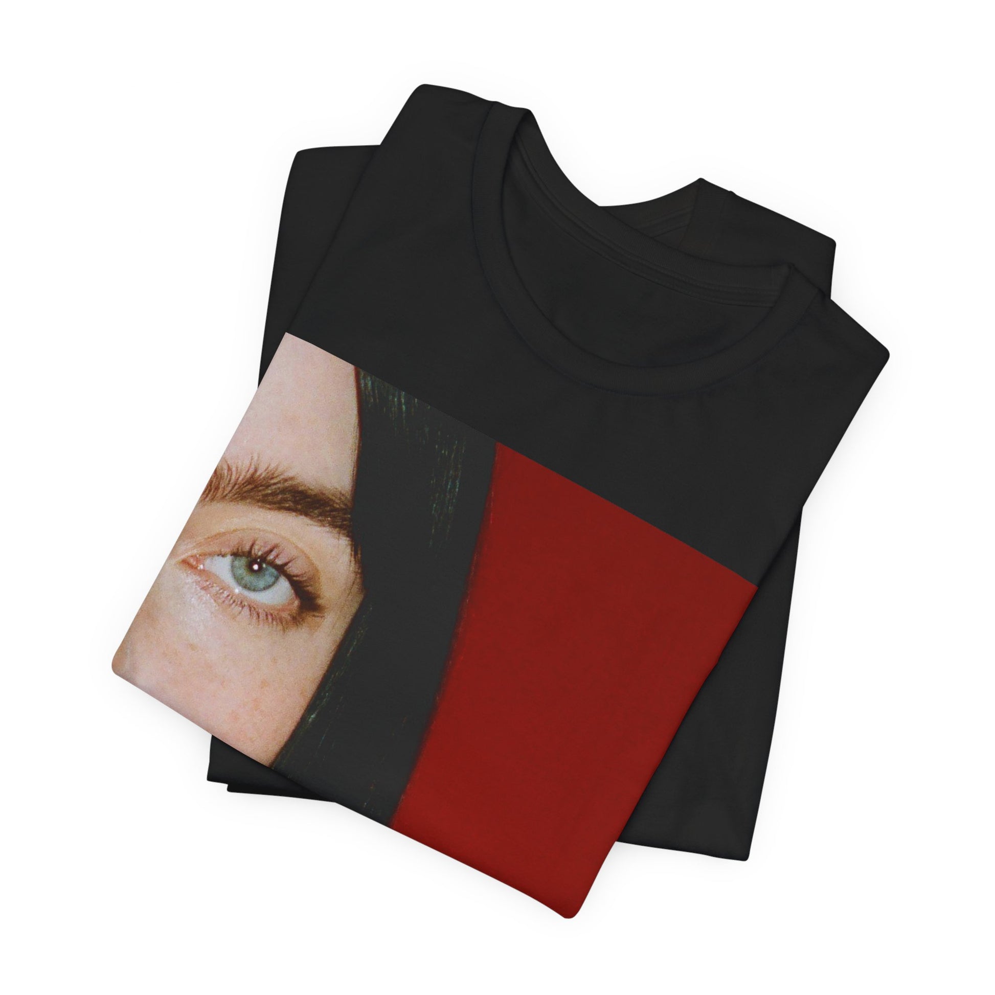 A classic, direct, black and white portrait of Billie Eilish, embodying a timeless aesthetic, printed on a graphic t-shirt.