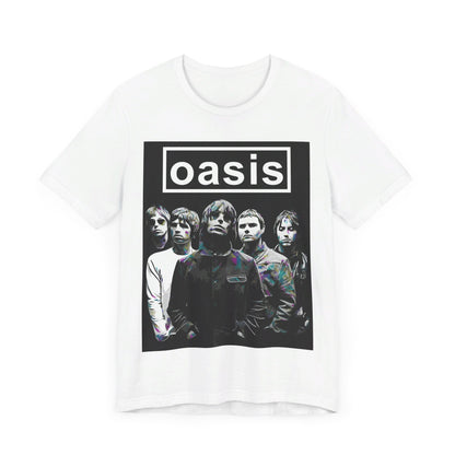 A black graphic t-shirt featuring a retro graphic related to Oasis's 'Definitely Maybe' album era.