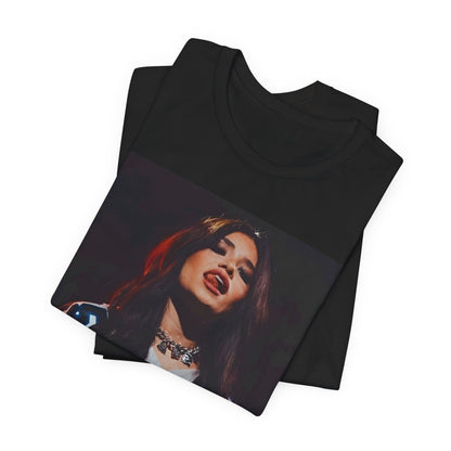 A black graphic t-shirt featuring a graphic or photo of Nessa Barrett performing live.