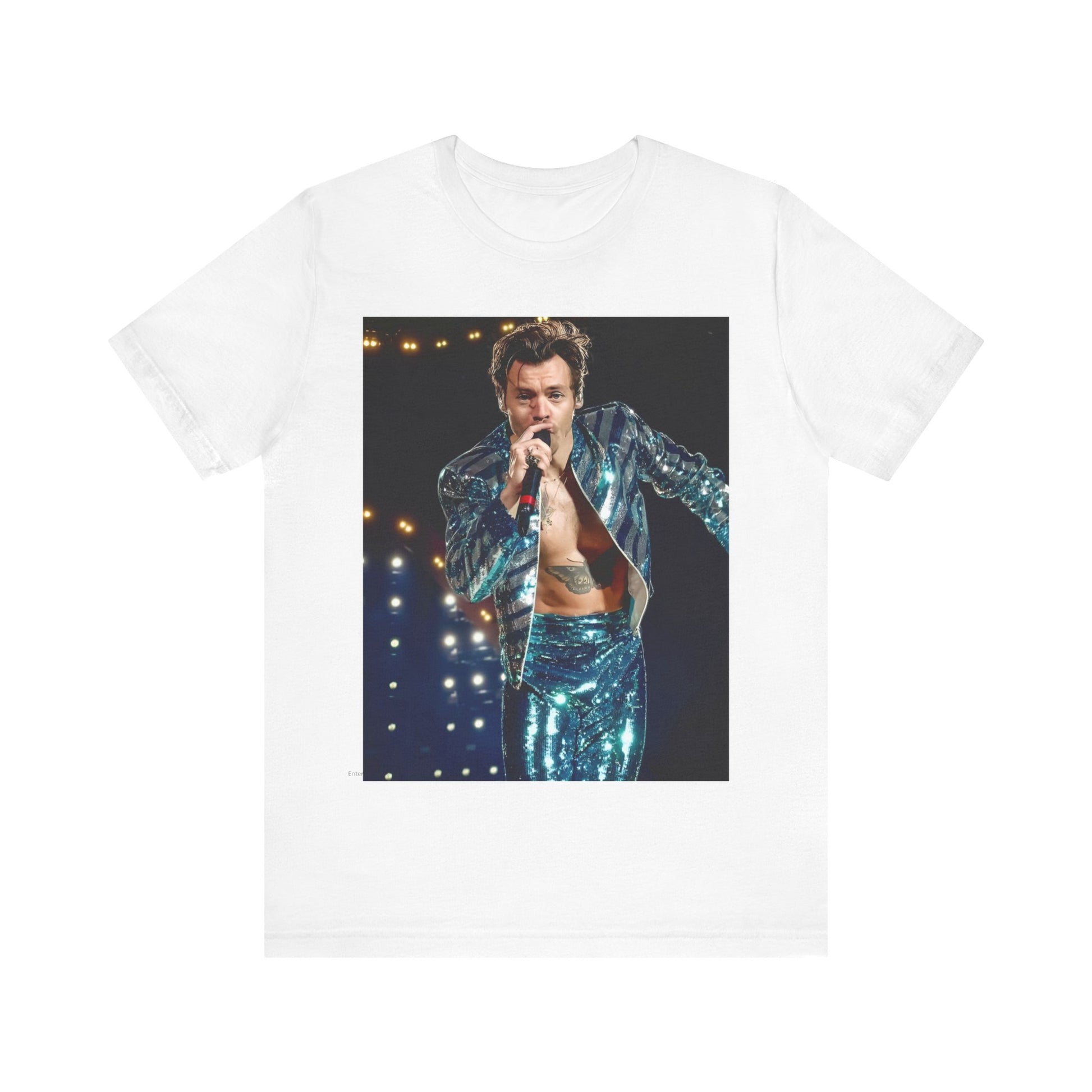 A black graphic t-shirt featuring a graphic related to Harry Styles' 'Adore You' song or era.