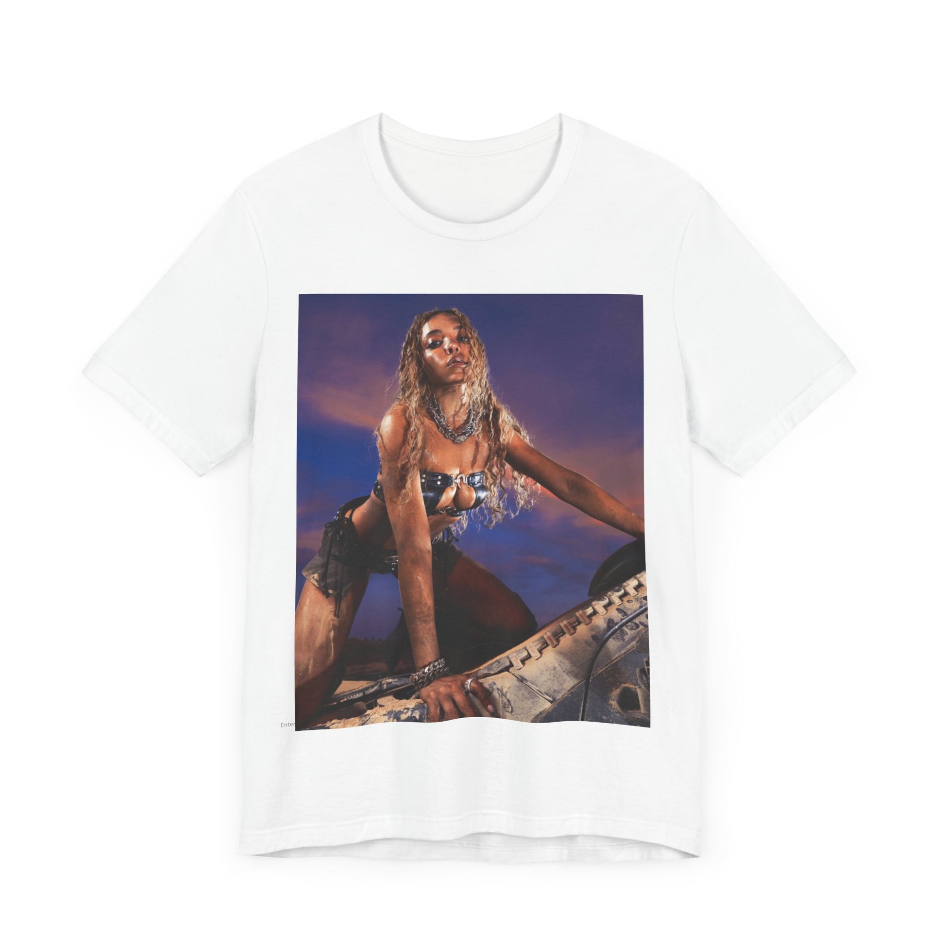 A black graphic t-shirt featuring a vintage graphic related to Tinashe's 'Nasty' era.