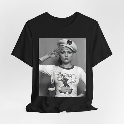 A black graphic t-shirt featuring a classic black and white graphic of the band Blondie.