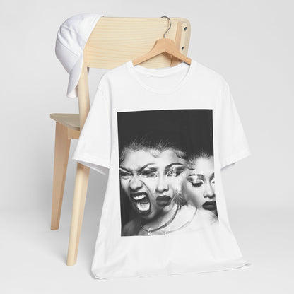 A black graphic t-shirt featuring a graphic related to Megan Thee Stallion's 'Traumazine' album.
