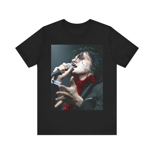 A black graphic t-shirt featuring an emo graphic of Gerard Way from My Chemical Romance.
