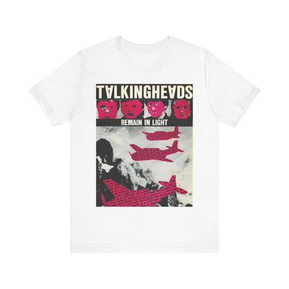 A black graphic t-shirt featuring an 80s art pop aesthetic graphic of Talking Heads.