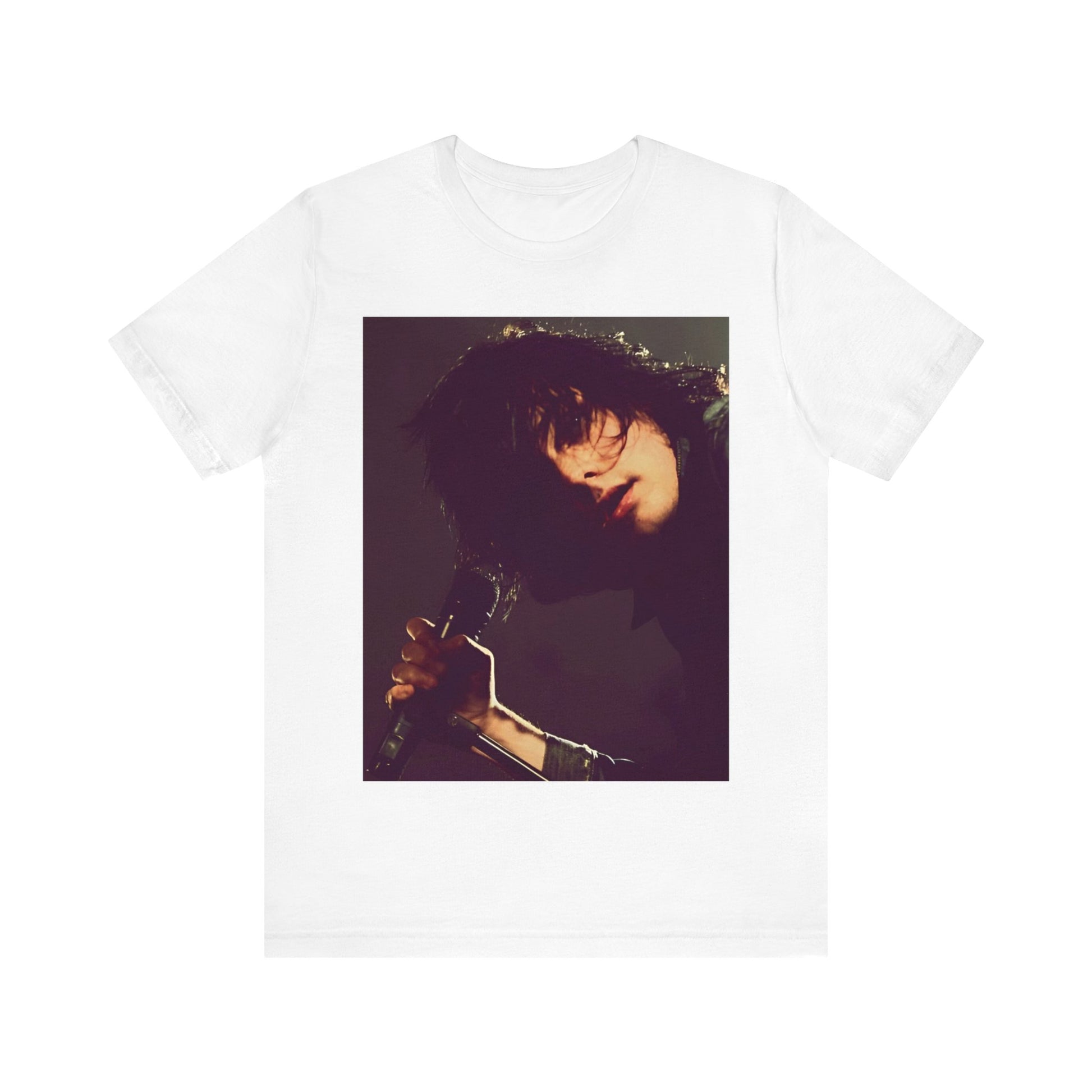 A black graphic t-shirt featuring a graphic of Gerard Way from My Chemical Romance.