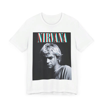 A black graphic t-shirt featuring an aesthetic graphic of Nirvana.