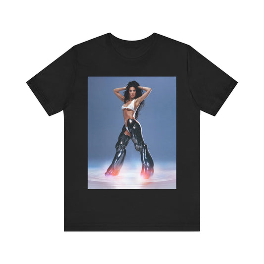 A black graphic t-shirt featuring a graphic of Katy Perry as a pop diva.