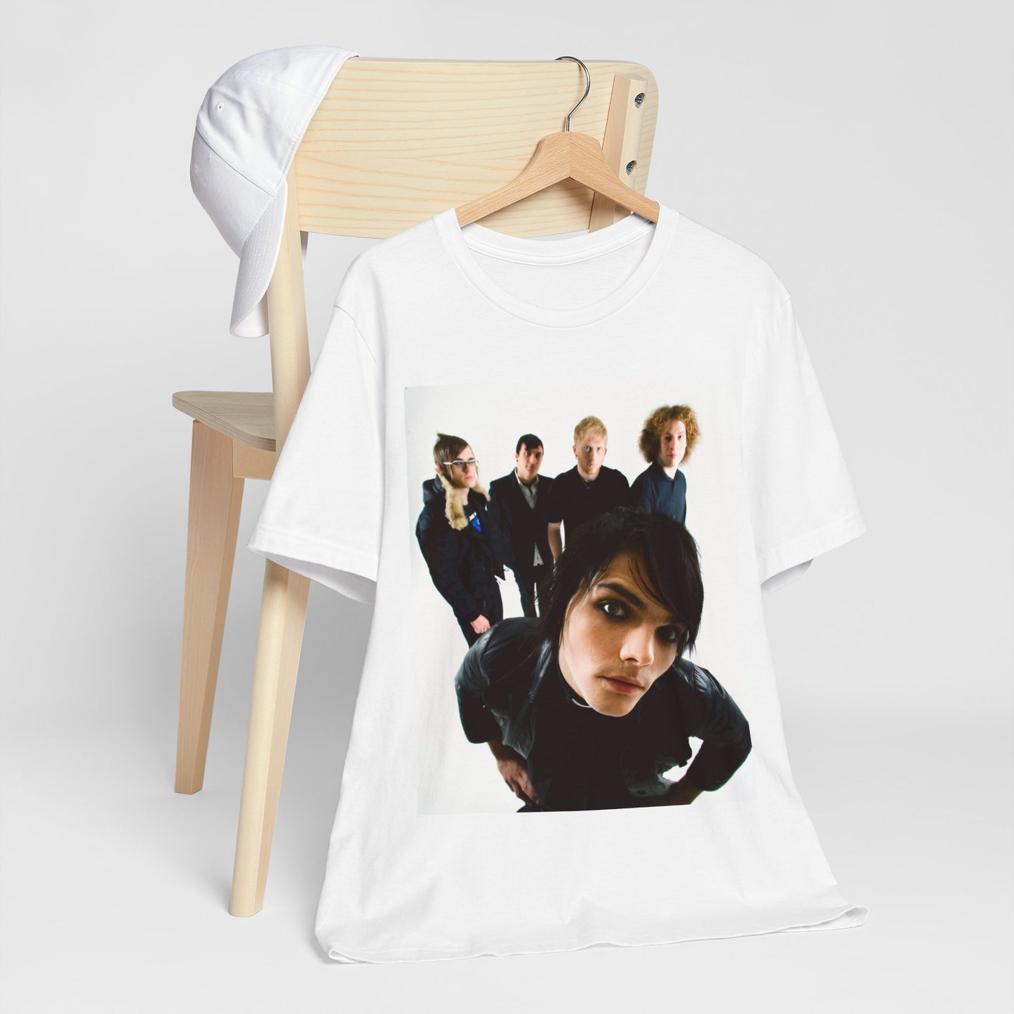 A black graphic t-shirt featuring a vintage emo revival graphic for My Chemical Romance.