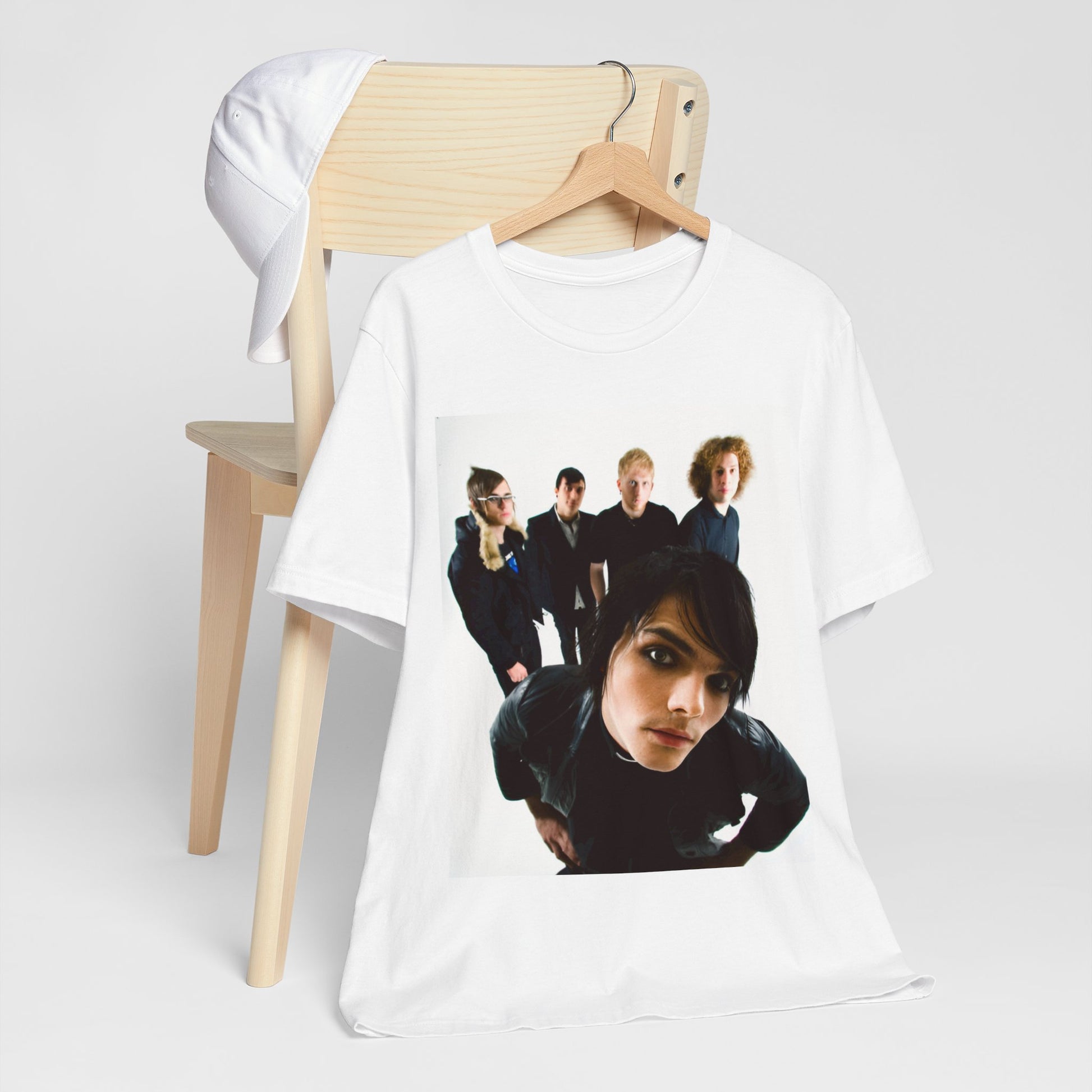 A black graphic t-shirt featuring a vintage emo revival graphic for My Chemical Romance.
