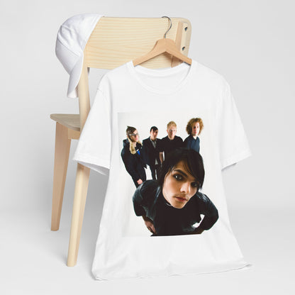 A black graphic t-shirt featuring a vintage emo revival graphic for My Chemical Romance.