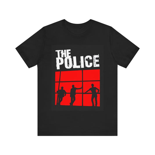 A black graphic t-shirt featuring the classic iconic logo of The Police.