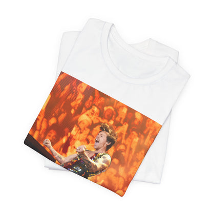 A black graphic t-shirt featuring a graphic related to Harry Styles' 'As It Was' song or era, possibly a live performance.