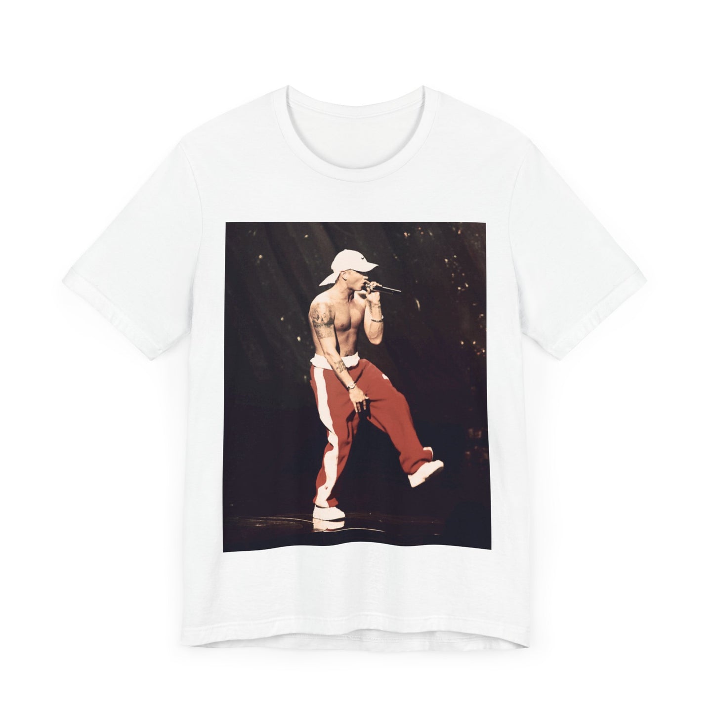 A black graphic t-shirt featuring a graphic inspired by Eminem's film '8 Mile'.