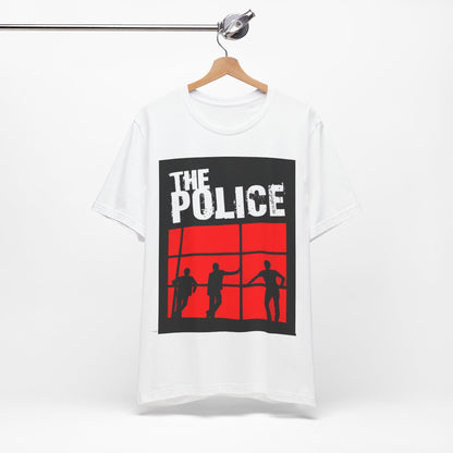 A black graphic t-shirt featuring the classic iconic logo of The Police.