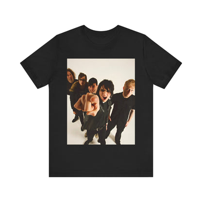 A black graphic t-shirt featuring a retro rock graphic of My Chemical Romance.