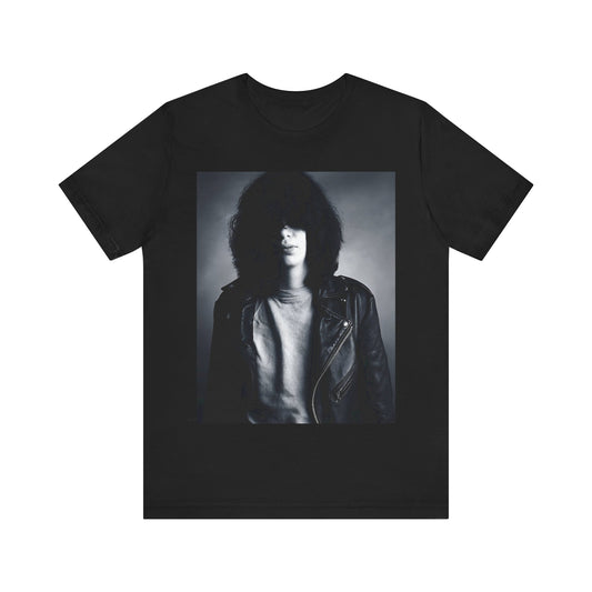 A black graphic t-shirt featuring an early days fast rock graphic of the Ramones.
