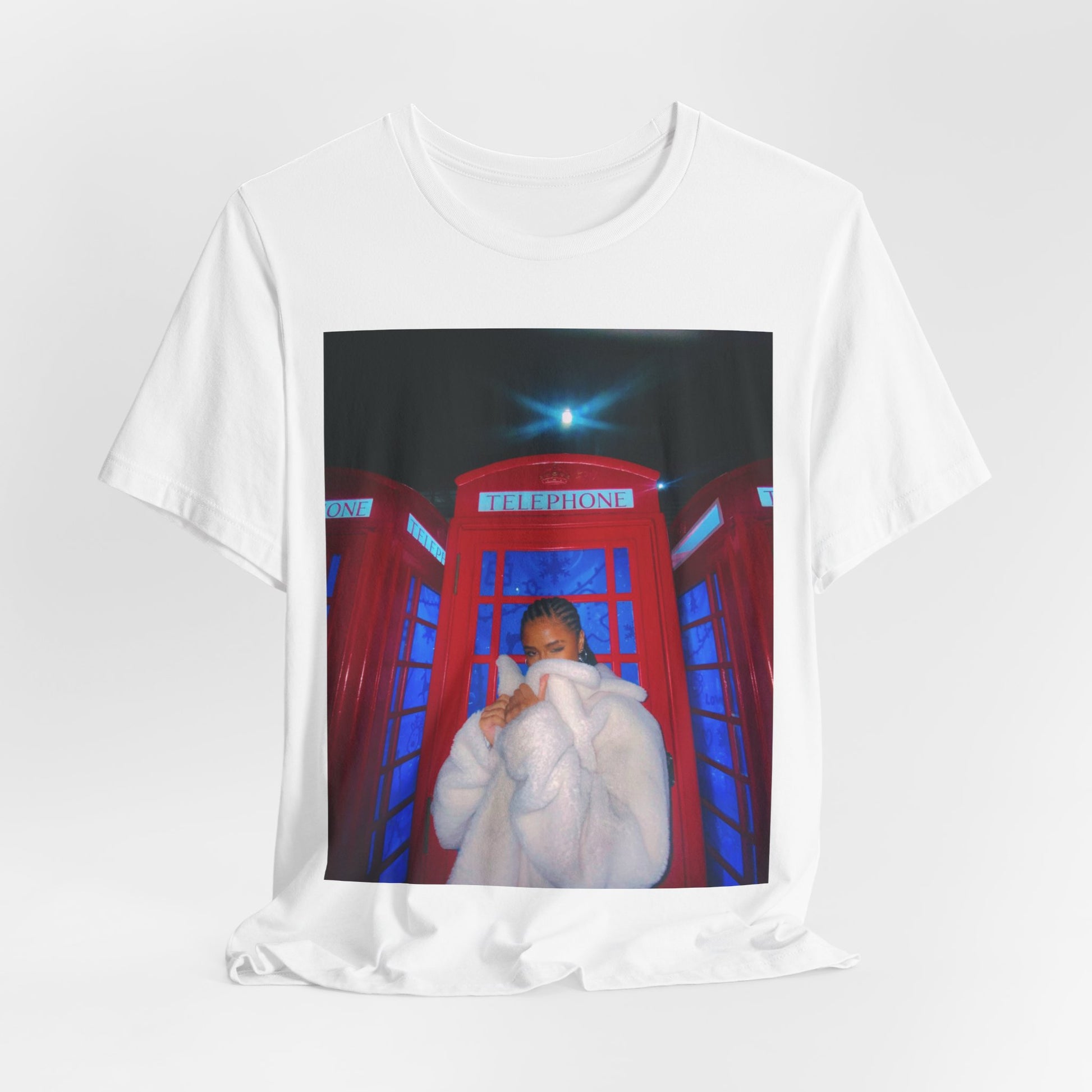 A black graphic t-shirt featuring a rhythmic dance pop graphic of Tyla.