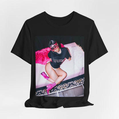A black graphic t-shirt featuring a classic lifestyle graphic of Nicki Minaj.
