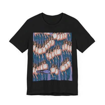 A black graphic t-shirt featuring an aesthetic graphic of Olivia Rodrigo.