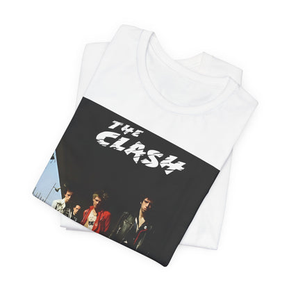 A black graphic t-shirt featuring a retro graphic related to The Clash's 'Rock the Casbah' song or era.