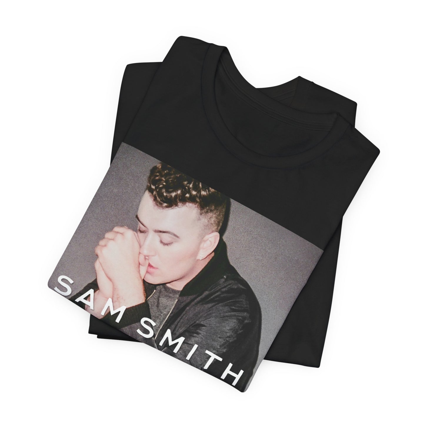 A black graphic t-shirt featuring the album cover art for Sam Smith's 'In the Lonely Hour'.