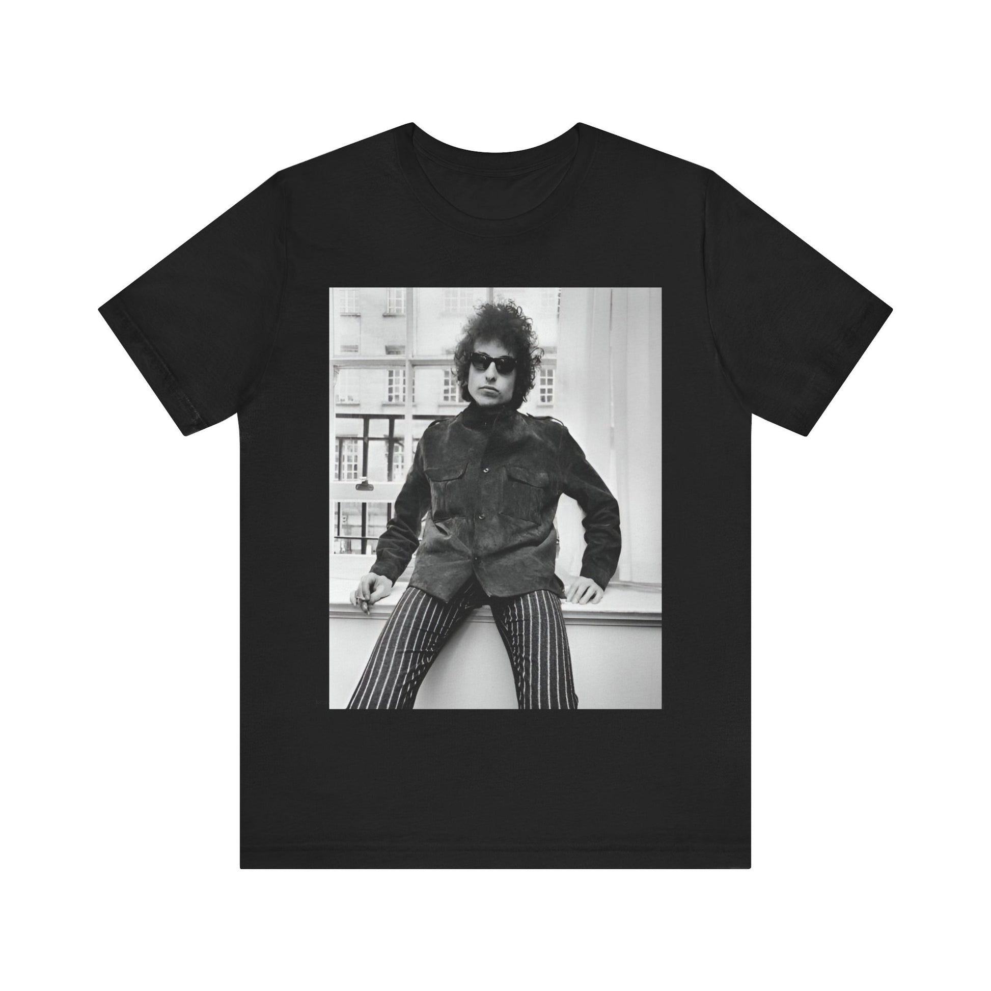 A black graphic t-shirt featuring a graphic related to Bob Dylan's 'Highway 61' era, possibly with album art elements or iconic imagery.
