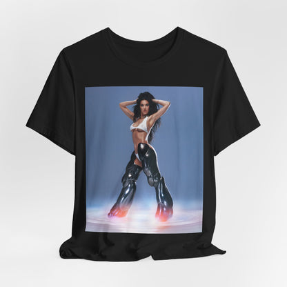 A black graphic t-shirt featuring a graphic of Katy Perry as a pop diva.