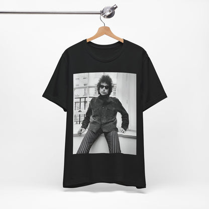 A black graphic t-shirt featuring a graphic related to Bob Dylan's 'Highway 61' era, possibly with album art elements or iconic imagery.