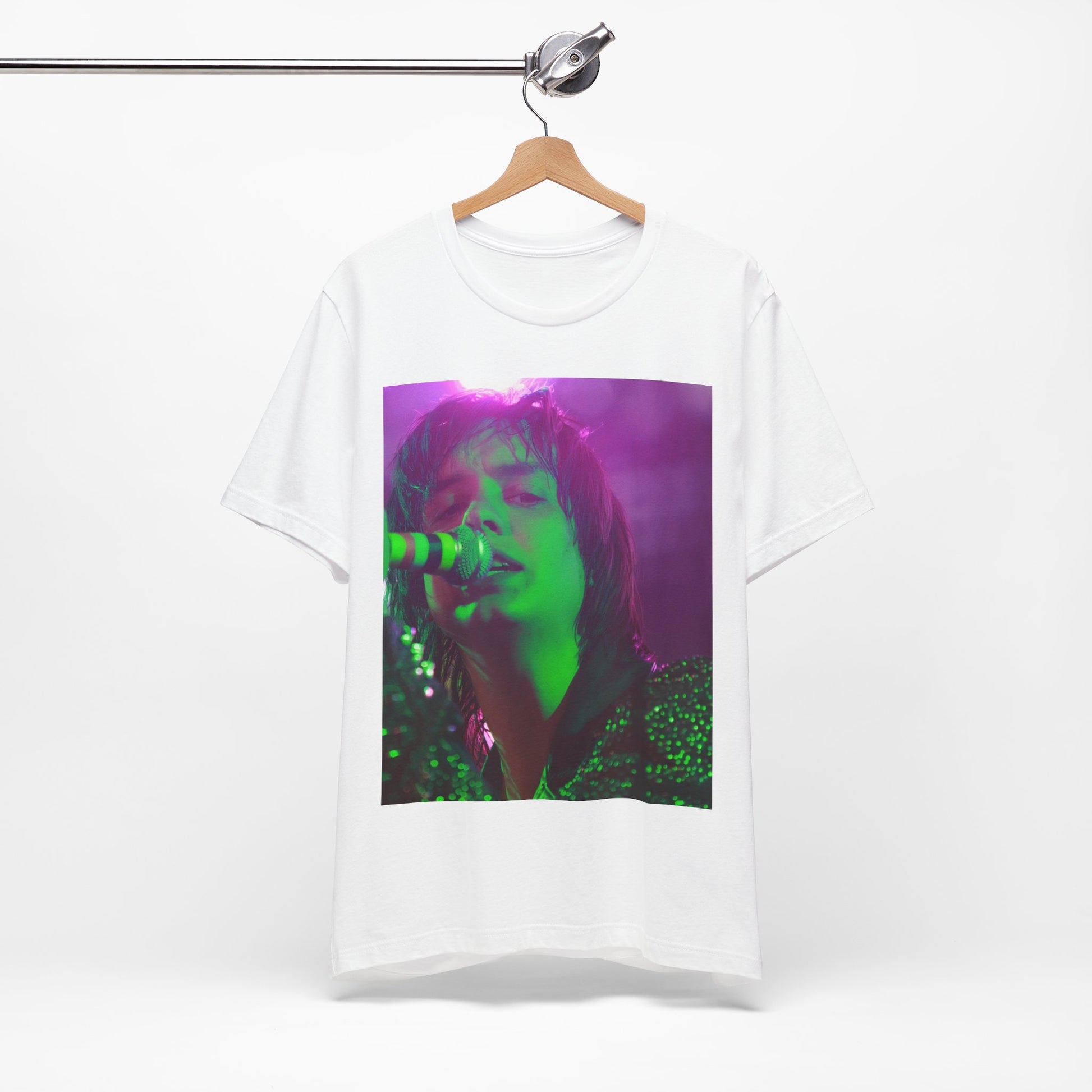 A black graphic t-shirt featuring a graphic related to The Strokes and the early 2000s rock revival.
