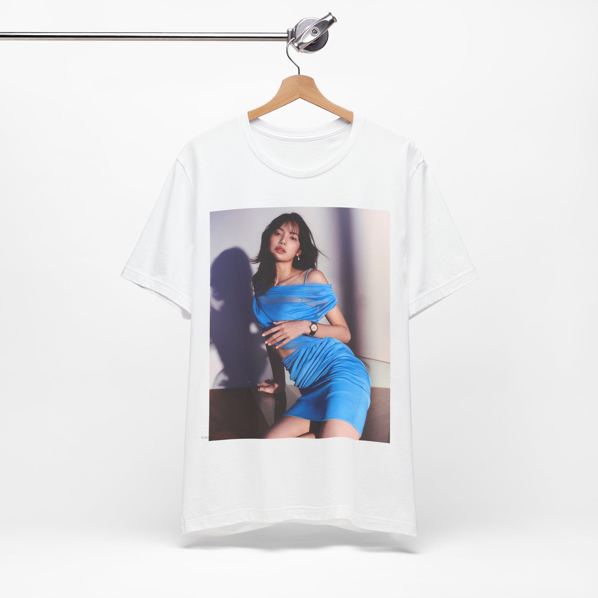 A black graphic t-shirt featuring a bold K-Pop superstar graphic of Lisa.