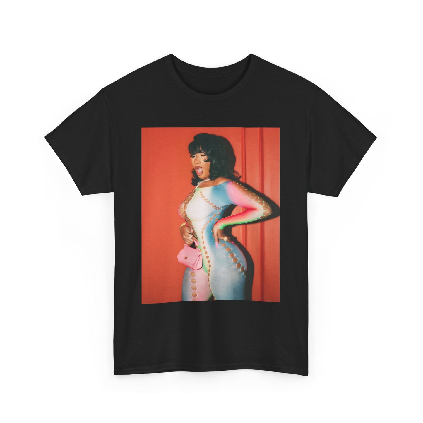 A black graphic t-shirt featuring a vintage 'Hot Girl' graphic of Megan Thee Stallion.