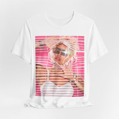 A black graphic t-shirt featuring a graphic of Karol G in a cool Latin trap style.