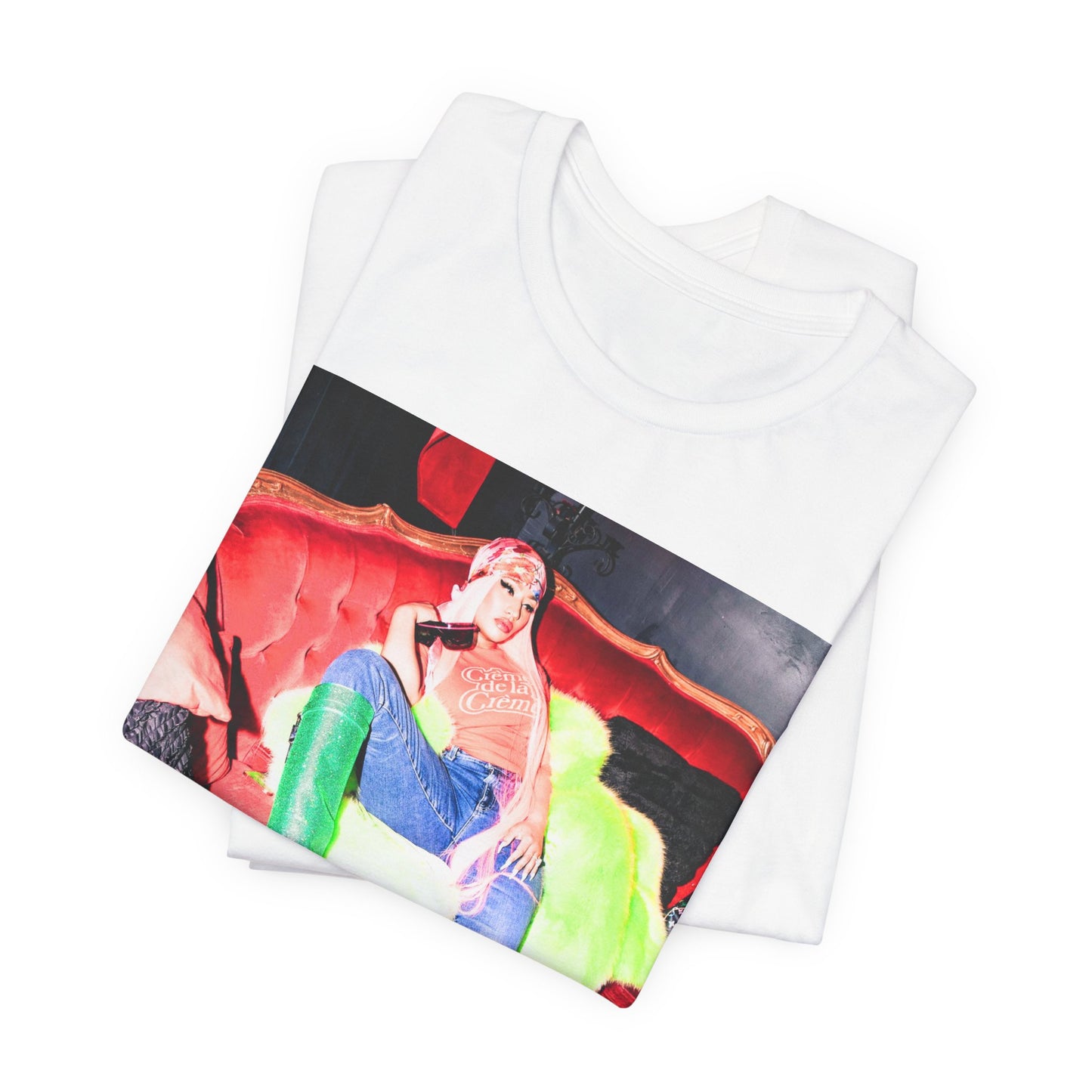 A black graphic t-shirt featuring a retro graphic related to Nicki Minaj's 'Pink Friday' album era.
