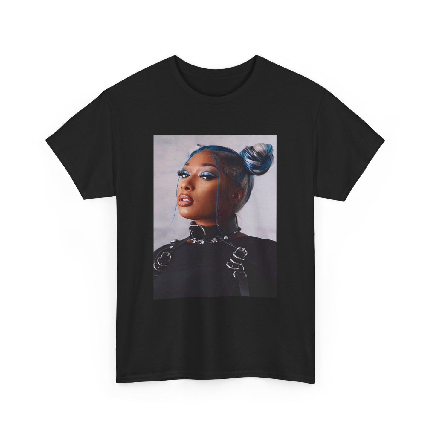 A black graphic t-shirt featuring a casual rap graphic of Megan Thee Stallion.