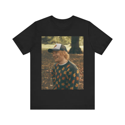 A black graphic t-shirt featuring a graphic related to Ed Sheeran's 'Shape of You' song or era.