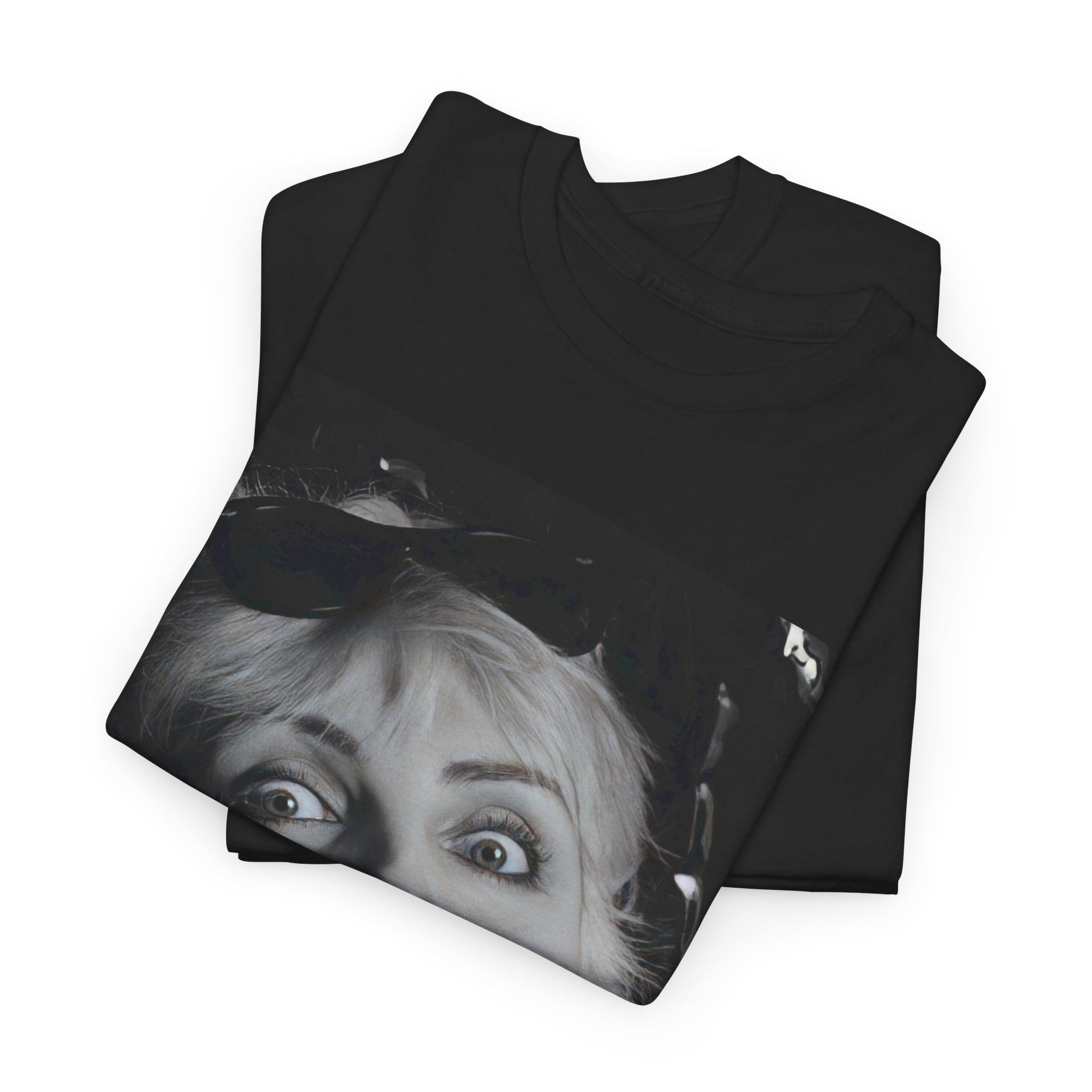 A black graphic t-shirt featuring a retro pop-style graphic of Debbie Harry from Blondie.