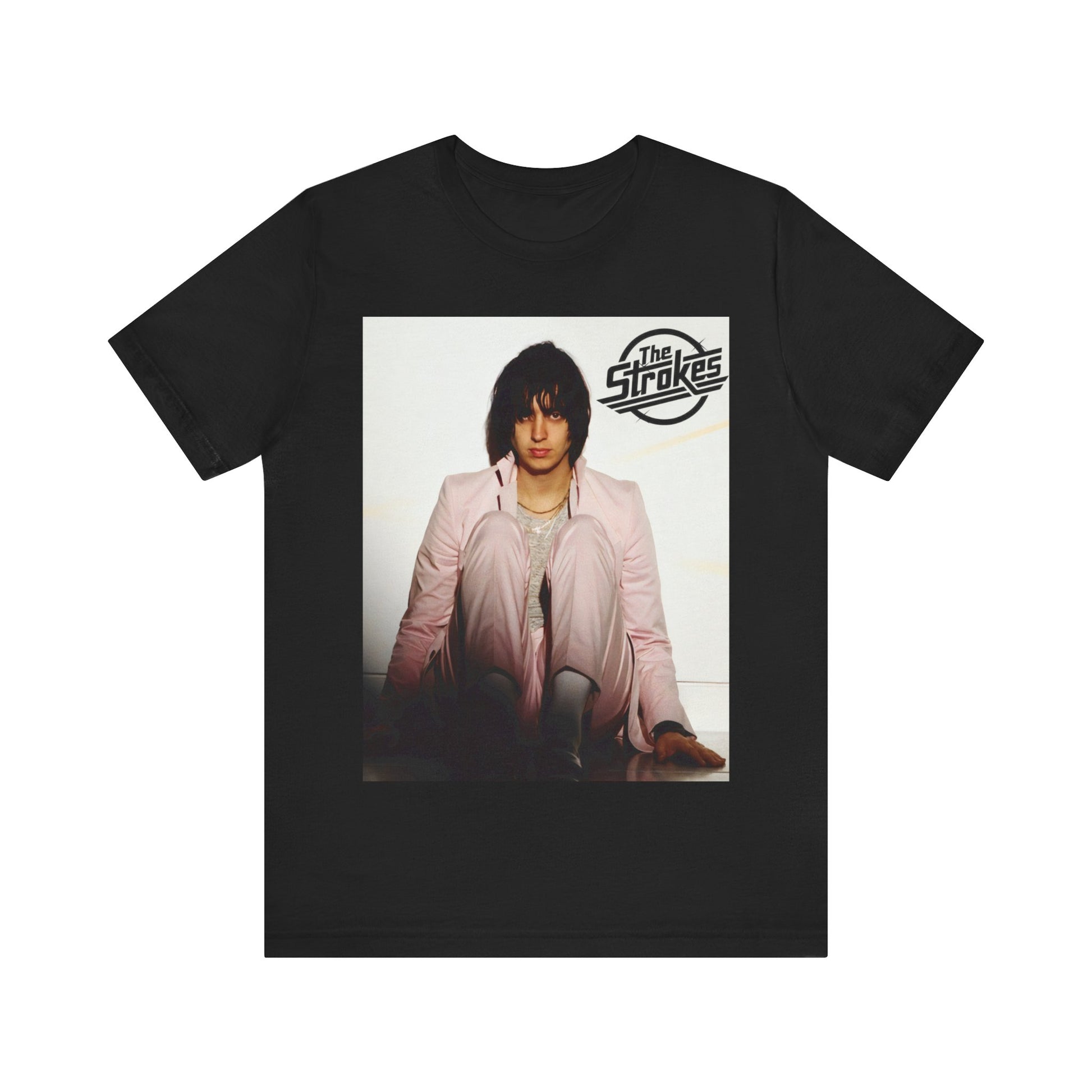 A black graphic t-shirt featuring a graphic of The Strokes with cool New York City vibes.