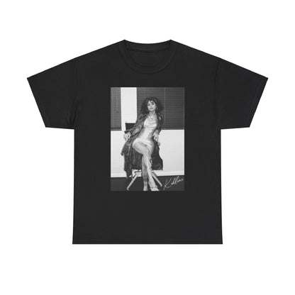 A black graphic t-shirt featuring a vintage black and white graphic or photo of Kehlani.
