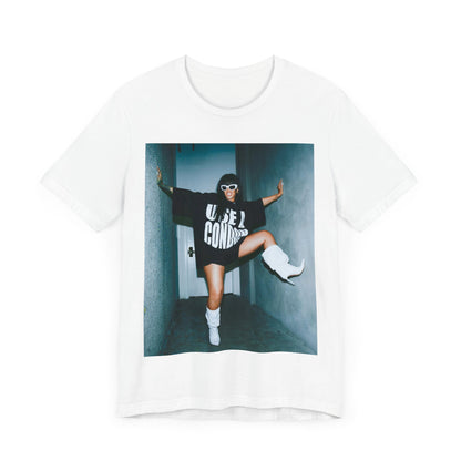 A black graphic t-shirt featuring a modern pop essential graphic of Rihanna.
