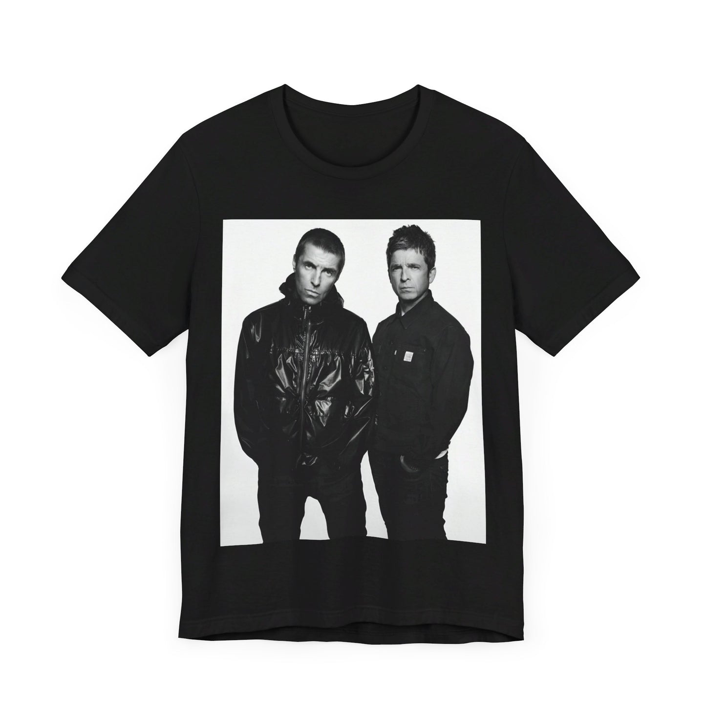 A black graphic t-shirt featuring a graphic of Oasis, possibly suggesting a reunion.