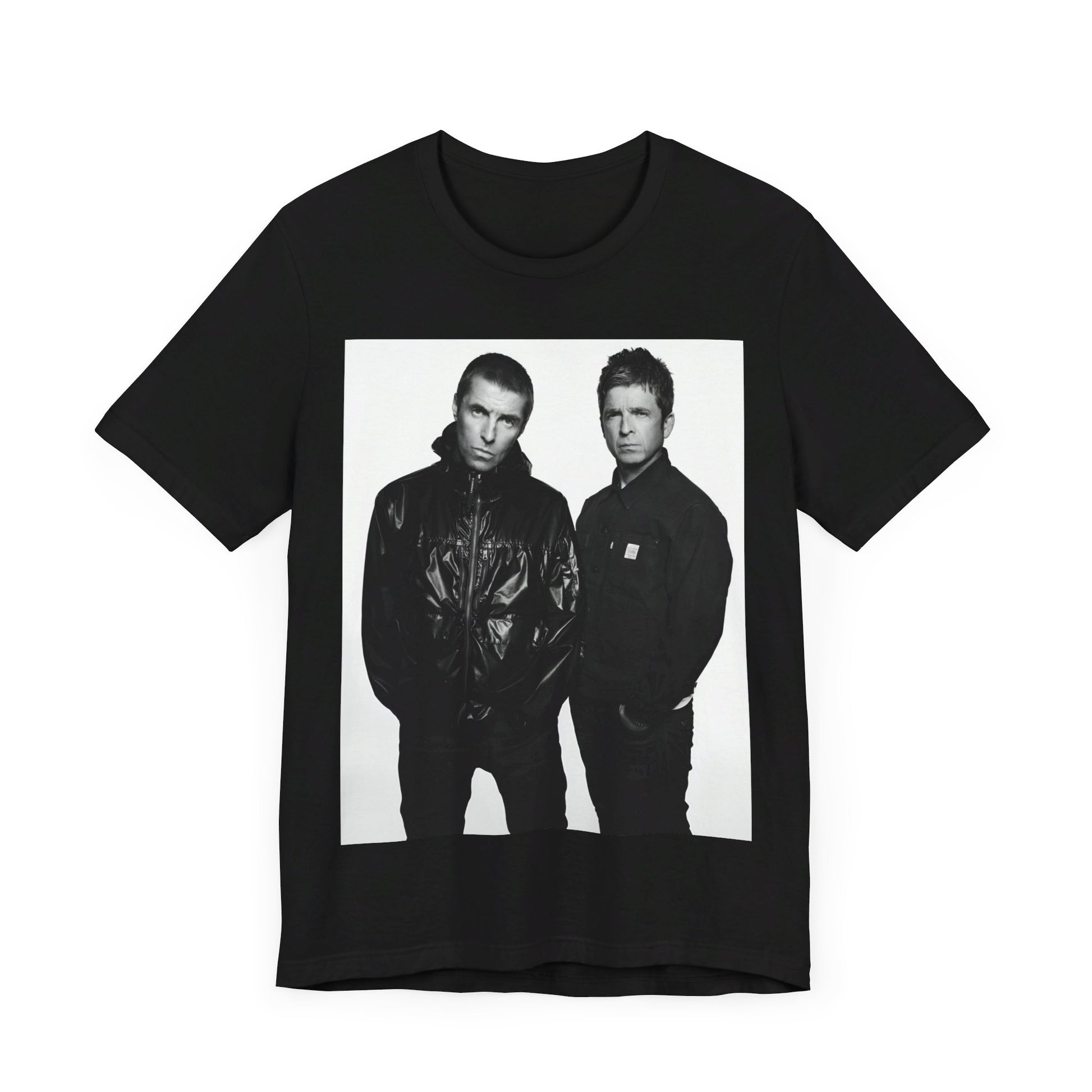 A black graphic t-shirt featuring a graphic of Oasis, possibly suggesting a reunion.