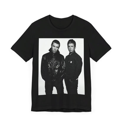 A black graphic t-shirt featuring a graphic of Oasis, possibly suggesting a reunion.