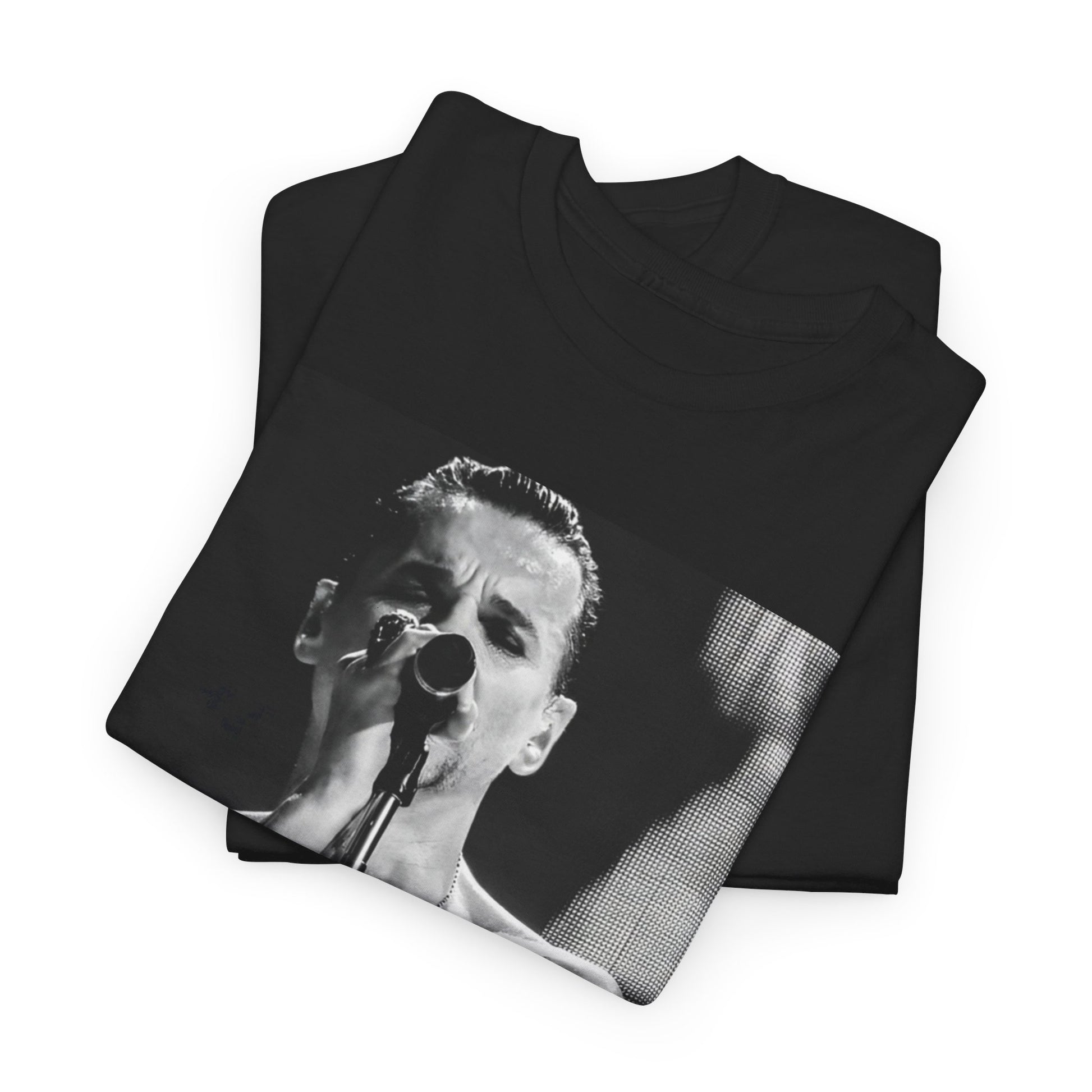 A black graphic t-shirt featuring a graphic related to Depeche Mode's 'Sounds of the Universe' live era.