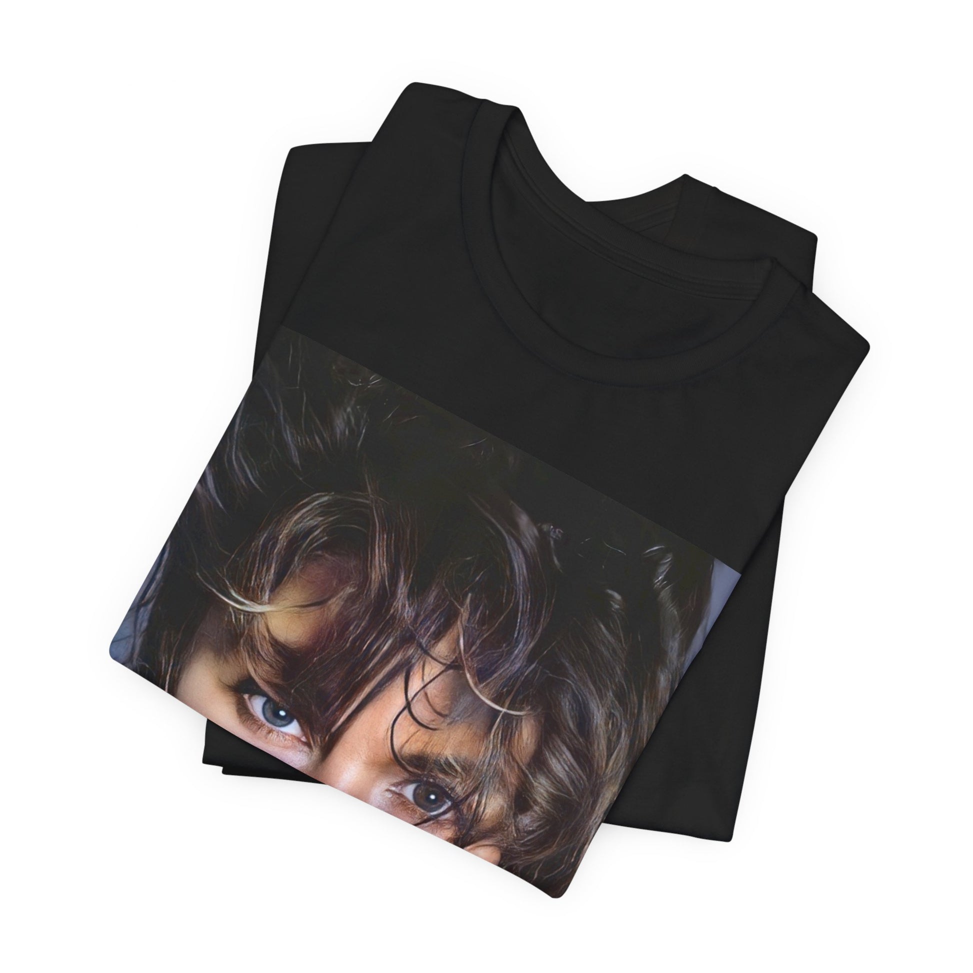 A black graphic t-shirt featuring an 80s style graphic of Laura Branigan.