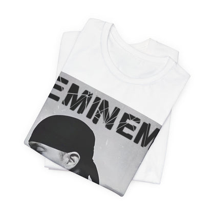 A black graphic t-shirt featuring a stylized graphic of Eminem as a modern rap legend.
